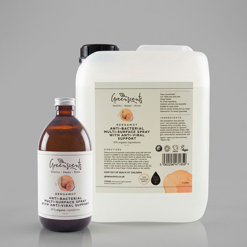 Greenscents Organic Anti-Bacterial Multi Surface Spray Refill Bundle – 500ml Bottle + 5L Refill (Save £7.10)