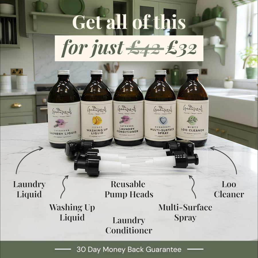 Greenscents Discovery Set – Organic Cleaning Starter Kit | 5 Essentials with Pumps & Triggers