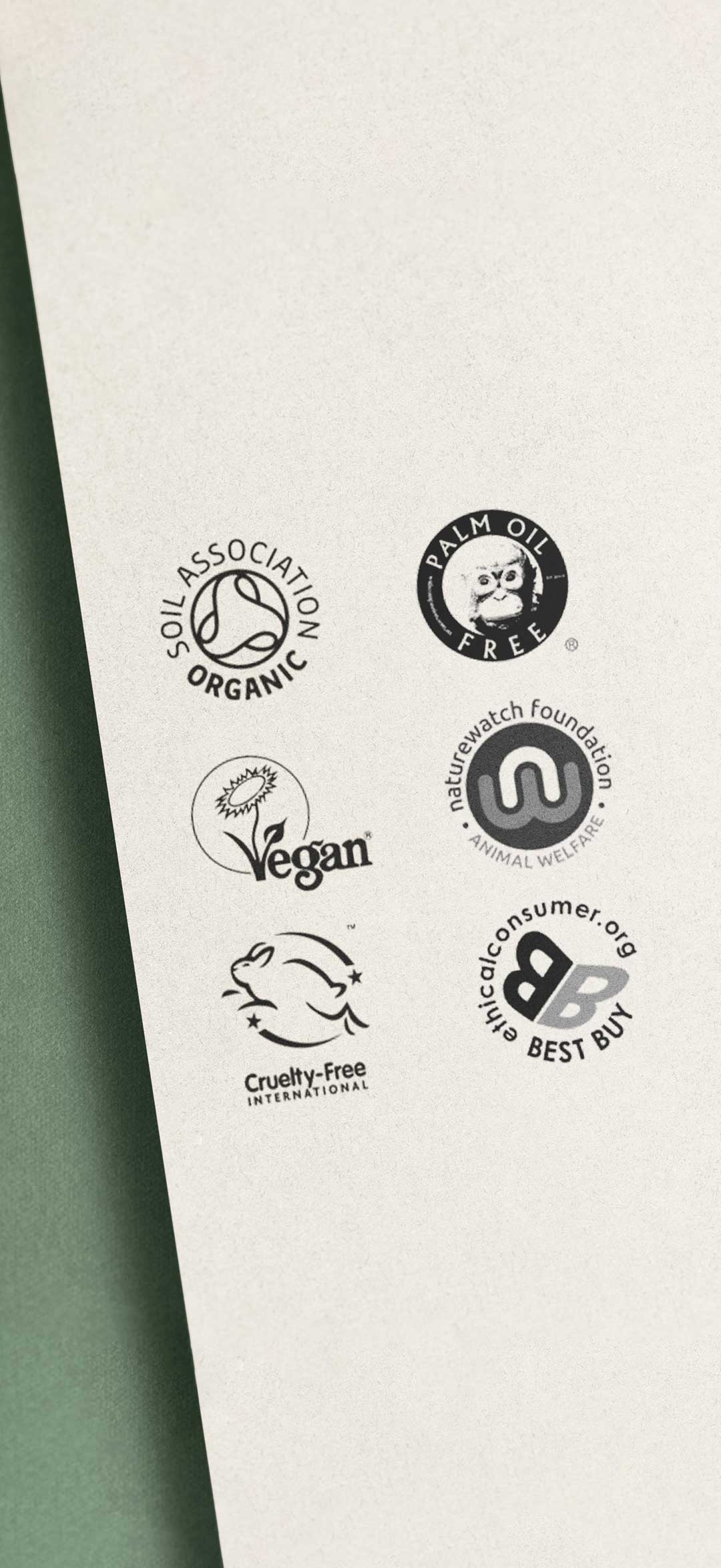 Collection of various certification logos on a white background