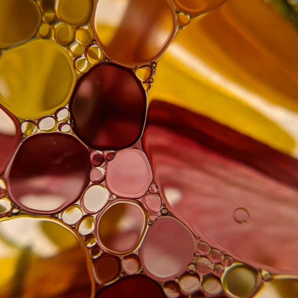 Close-up of colorful bubbles in a liquid