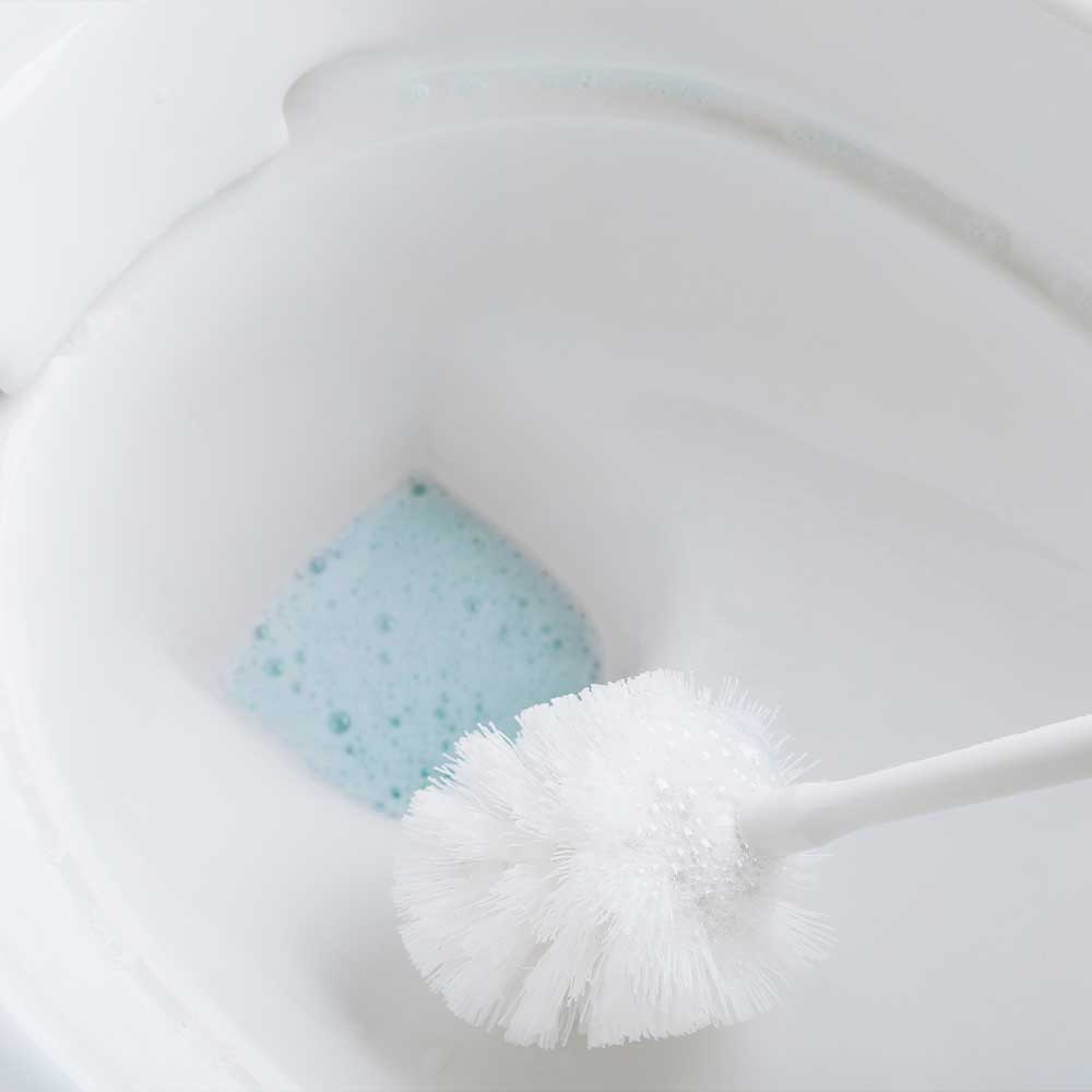 Cleaning brush with a sponge in a sink