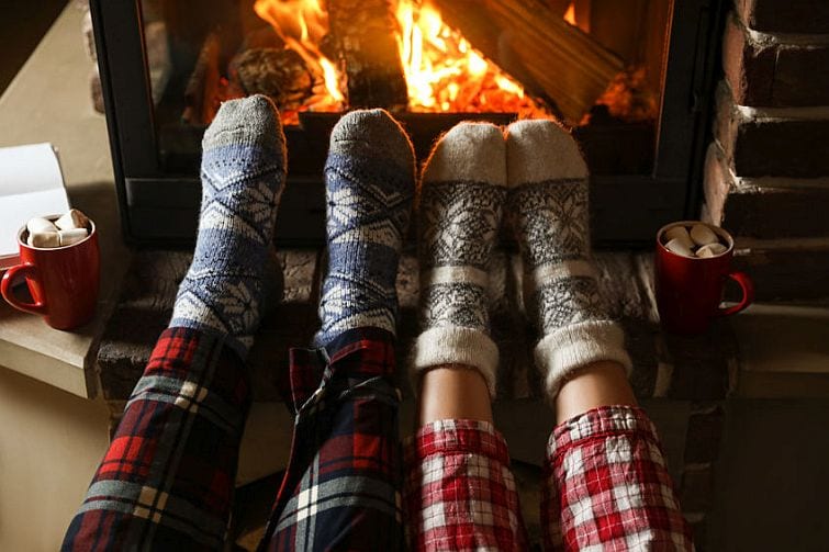 hygge socks in front of the fire