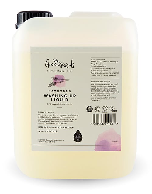 Greenscents Washing Up Liquid 5 ltr container Lavender scent